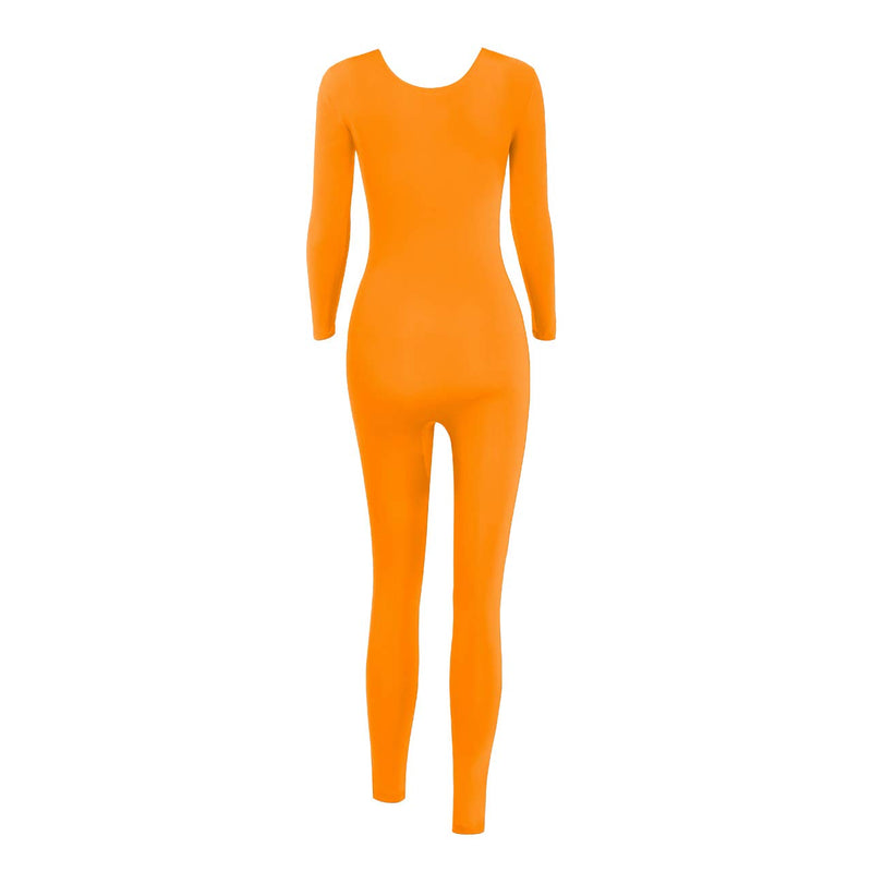 [AUSTRALIA] - SUPRNOWA Unisex Scoop Neck Footed/Footless Long Sleeve/Sleeveless Lycra Spandex Unitard (Large, Orange (Footless)) 