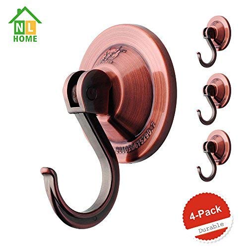 NL Home Suction Cup Hooks, 4-Pack Vacuum Wreath Hangers for Flat Smooth Wall Surface, Copper - BeesActive Australia