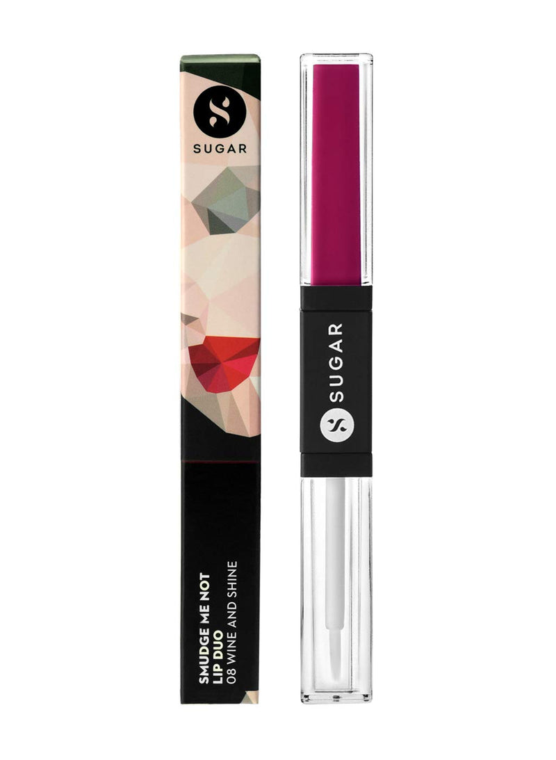 SUGAR Cosmetics Smudge Me Not Lip Duo - 08 Wine and Shine (Sangria), 3.5 ml 2 In 1 Lipstick , Matte Finish , Glossy Finish, Hydrating Formula 08 Wine and Shine (Sangria) - BeesActive Australia