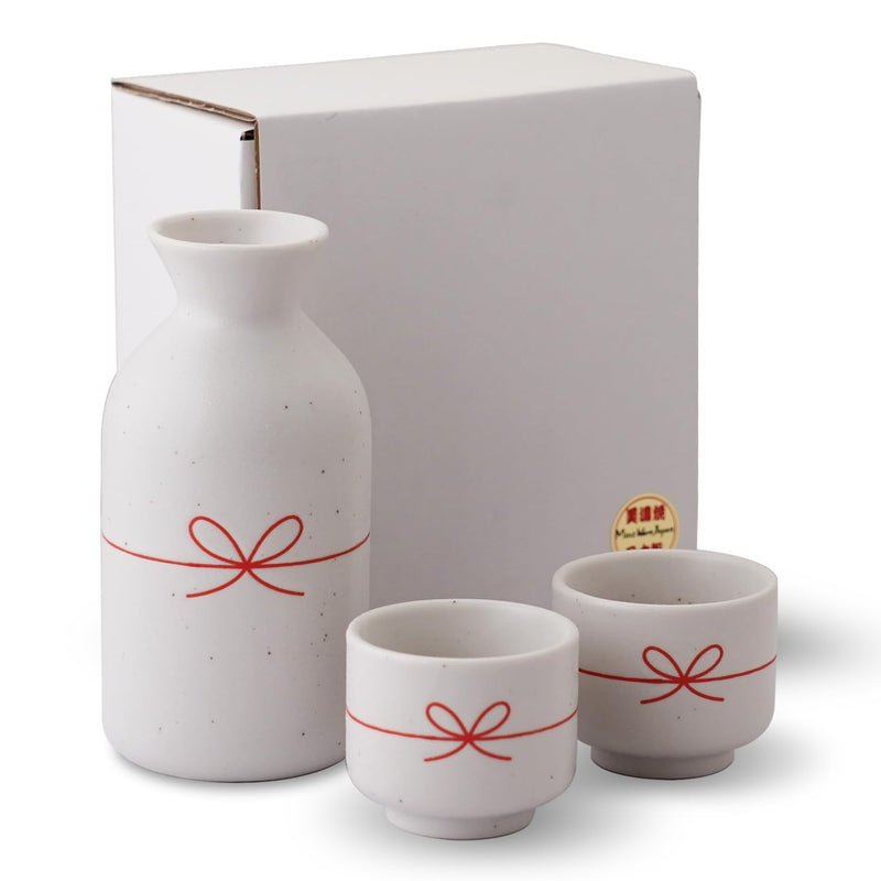 Sake Tokkuri and Sake Cups(2pcs) Set, 7.1 floz -Celebratory Collection-Japanese Sake Mino Ware Pottery with Gift Box, Made in Japan - BeesActive Australia