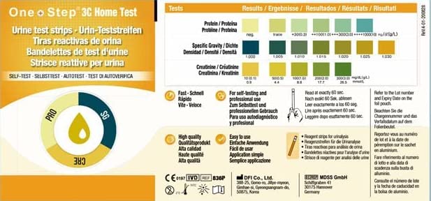 One Step: 5 x Kidney Function Test Strips, Creatinine, Protein and Specific Gravity Urine Kits - BeesActive Australia