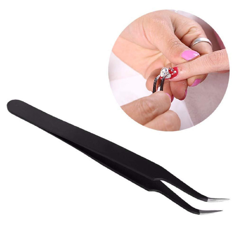 Roskio Black Nail Art Bend Straight Nipper Tweezers Rhinestone DIY Manicure Picking Tool 2 Pcs - BeesActive Australia