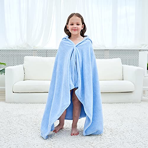 Hilmocho Kids Hooded Bath Towel Large Soft Plush Baby Toddler Poncho Towel Children Swimming Beach Towel Bathrobe for Boys Girls, 140x70CM Blue - BeesActive Australia