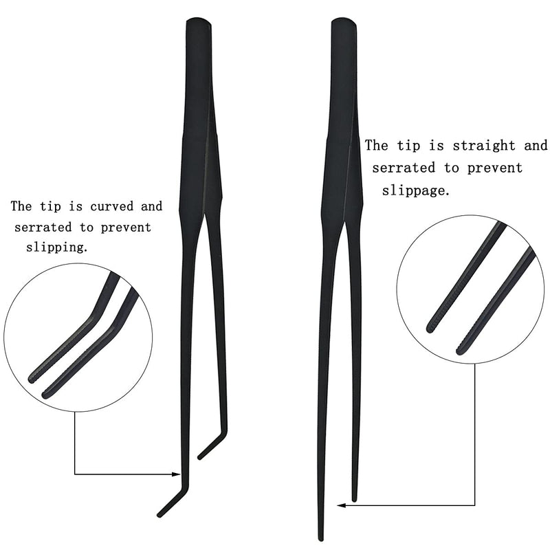2 Pcs Feeding Tongs, Aquarium Tweezers Stainless Steel Straight and Curved Tweezers Set 27cm/10.6 inches Aquascaping Tools for Hold Worms, Reptiles, Lizards, Bearded Dragon (Black) - BeesActive Australia