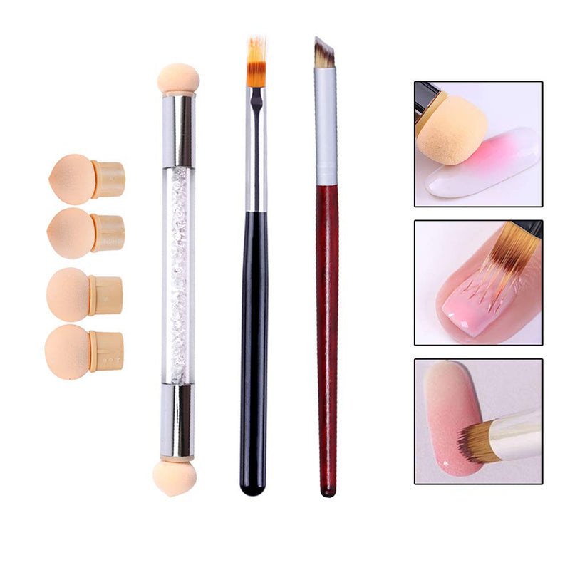 WOKOTO 3Pcs Ombre Nail Art Brush Set Wooden Gel Builder Brush Double Head Nail Gradient Shading Pen With 4 Replaceable Sponge Heads Manicure Tools - BeesActive Australia