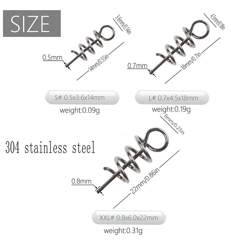 Hyamass 300Pcs 14mm 18mm 22mm Soft Lure Bait Spring Twist Lock Outdoor Fishing Crank Hook Centering Pin for Soft Lure Bait Worm Crank - BeesActive Australia