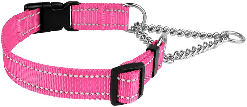 CollarDirect Reflective Dog Collar Martingale Collars Side Release Buckle Chain Training Adjustable Pet Collars Large Pink - BeesActive Australia
