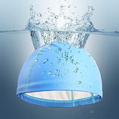 Taddlee Swimming Cap Men Pool PU Fabric Silicone Swim Hat Sports Waterproof Adult Swim Wear Accessories Large Size Outside Sky Blue - BeesActive Australia