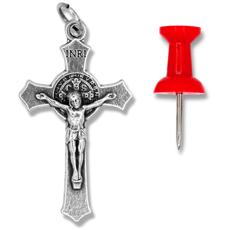 Bulk Pack of 25 - St Benedict Crucifix Cross for Rosary Making - 1.5 Inch Silver Oxidized Crucifix Rosary Part for Catholic Necklace, St Benedict Rosary and Rosary Making Supplies, Made in Italy - BeesActive Australia