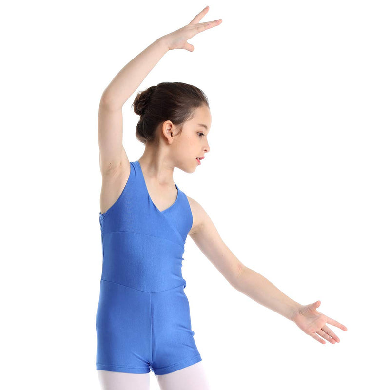 [AUSTRALIA] - YOOJIA Kids Girls Sleeveless V-Neck X-Back Ballet Dance Gymnastics Leotard Jumpsuit Unitard Bodysuit Blue 5-6 