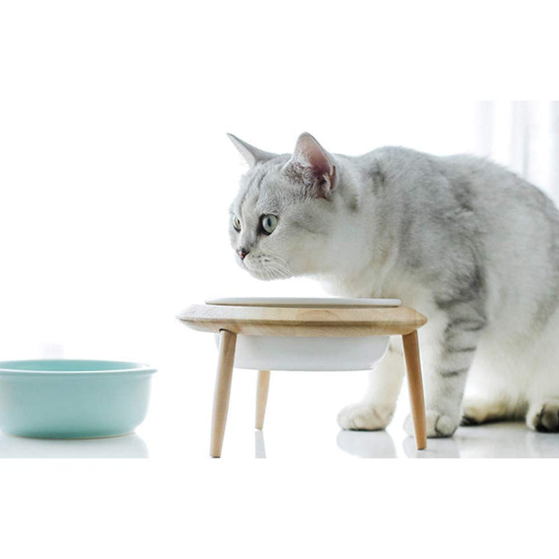 LIONWEI LIONWELI Ceramic Adjustable Elevated Raised Pet Bowl with Wood Stand for Cats and Dogs No Spill Pet Food Water Feeder (3 Installation Methods for Different Height) Small White - BeesActive Australia
