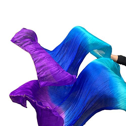 [AUSTRALIA] - Nimiman Hand Made Women Silk Belly Dance Fan veils Turquoise Blue Purple Medium 
