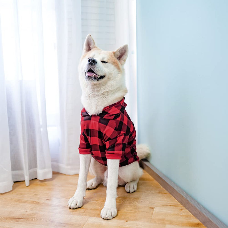 EXPAWLORER Plaid Dog Hoodie Clothes - Warm Soft Dog Sweater Outfit with Hat, Fall and Winter Pet Sweatshirt Clothing with Leash Hole for Small to Large Dogs, Buffalo Check X-Large - BeesActive Australia