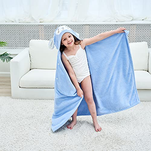 Hilmocho Kids Hooded Bath Towel Large Soft Plush Baby Toddler Poncho Towel Children Swimming Beach Towel Bathrobe for Boys Girls, 140x70CM Blue - BeesActive Australia