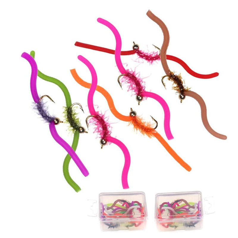 OutdoorFishing Trout Fly Assortment - San Juan Worm Power Bead 1 Dozen Wet Nymph Fly Fishing Flies -20-50Pcs 50Pieces Lot - BeesActive Australia