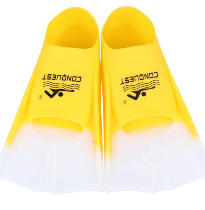 [AUSTRALIA] - TOPCHAMCES(TM) Rubber Swim Training Fins Flippers for Men, Women and Kids, Short Training Fins for Swimming Yellow+White F800(S)33-35 