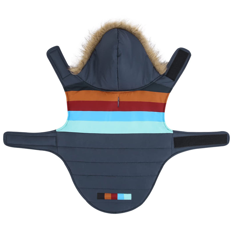 HDE Dog Puffer Jacket Fleece Lined Warm Dog Parka Winter Coat with Harness Hole X-Large Navy Retro Stripe - BeesActive Australia