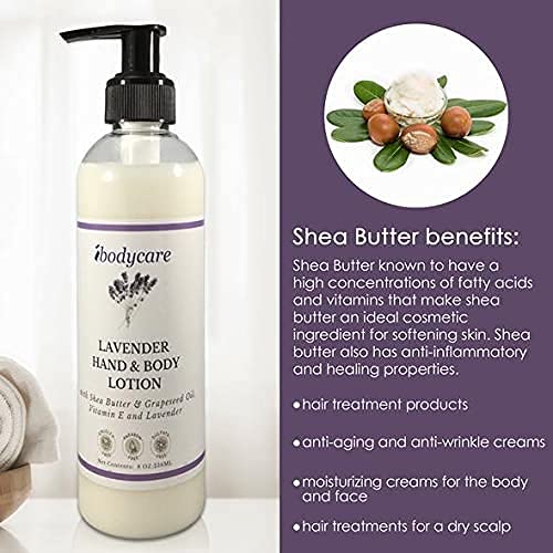 ibodycare Lavender Hand, Face, Body and Massage Lotion with Shea Butter, Grapeseed Oil and Vitamin E for Adults, Kids and Baby, 8 oz, Paraben Free, Organic, Natural, Reduce Scars, Skin Care (1) - BeesActive Australia