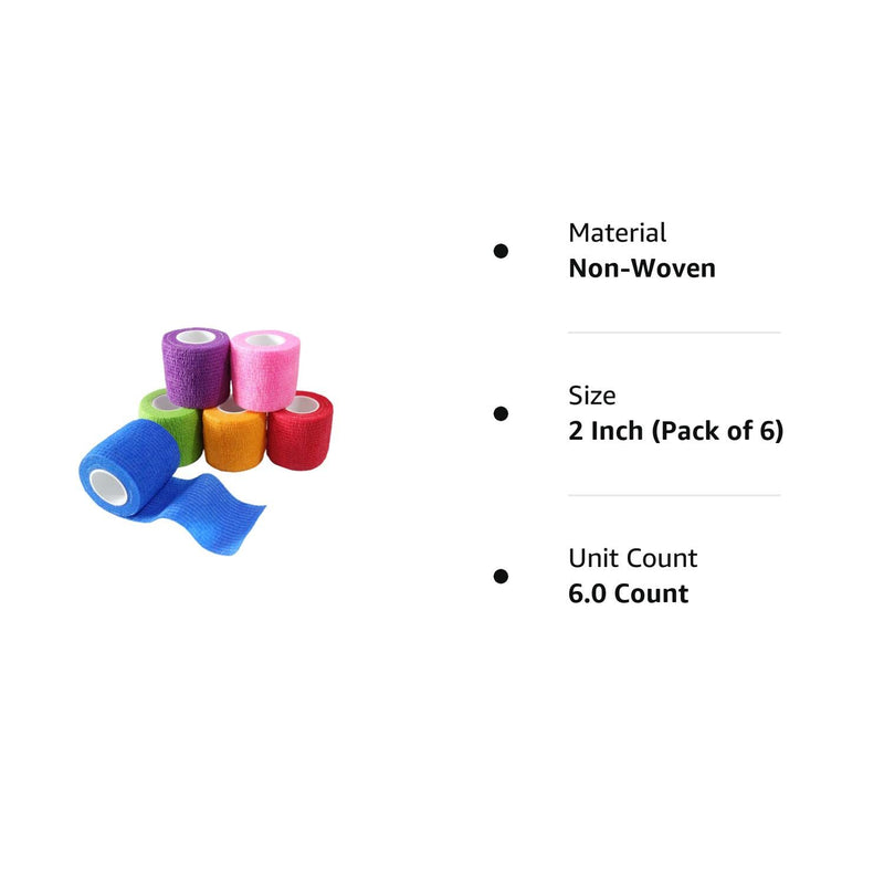 Transun Moo 6 Pack 2" x 5 Yards Self Adhesive Bandage Wrap Breathable Cohesive Vet Wrap for Pets, Elastic Self-Adherent Tape for Sports, Wrist, Ankle ( Mixed Colors) 2 Inch (Pack of 6) - BeesActive Australia