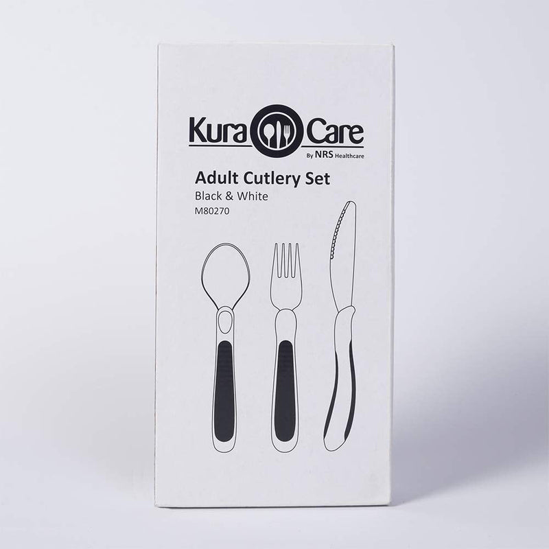 NRS Healthcare M80270 Kura Care Adult Cutlery Set, Easy Grip Set, Black & White Single - BeesActive Australia