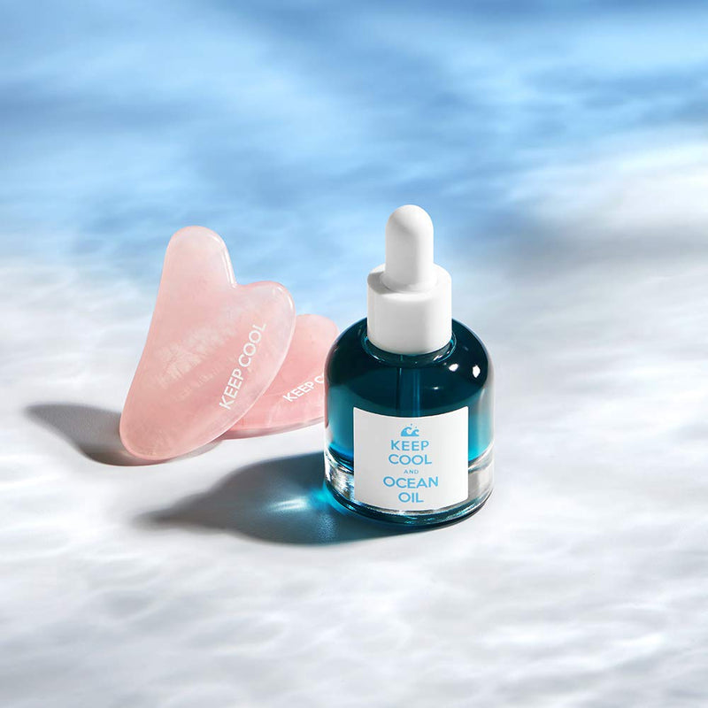 KEEP COOL Ocean Deep Blue Oil Self Ritual Kit (0.84 fl.oz. and a Rose Quartz Piece) - Deeply Hydrating and Skin Supporting Oil Made With 8 Different Types of Natural Plant-Derived Oils - BeesActive Australia