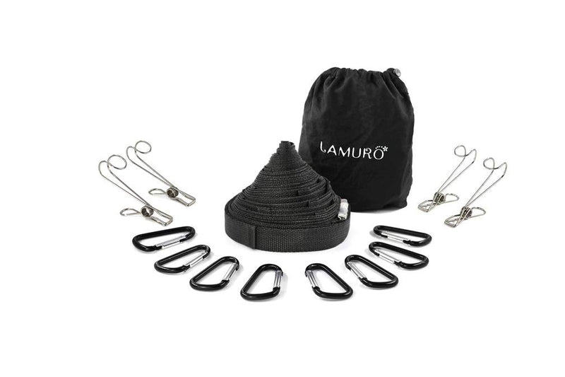 [AUSTRALIA] - Campsite Storage Strap with 19 Separated Loops for Hanging Camping Equipment, Gear and Supplies | Includes Carabiner Hooks and Clothes Pins | Durable Campground Organizer Holds up to 150 LBS 
