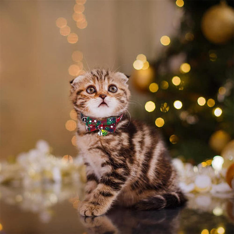 Christmas Cat Collars, 3 Pieces Plaid Design Adjustable Breakaway Cute Collar with Bow Tie, Pendant and Bell for Girl Boy Kittens & Puppy - BeesActive Australia