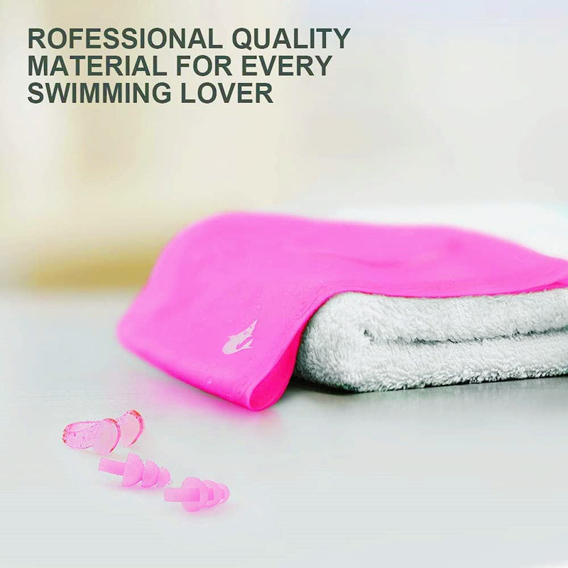 Silicone Swim Caps for Long Hair, Cover Ears Swimming Caps with 3D Ear Pockets or Adult Youths, Flexible Waterproof Swimming Caps for Women #2 Upgrade-rose red - BeesActive Australia