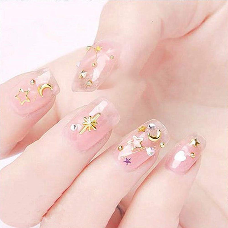 Nail Studs Nail Decals Supplies Nail Decorations 6 Boxes Metal Star Moon Geometry Metal Nail Art Studs Punk Square Rivet for Women Girl Nail Design Decoration Phone Case Makeup Manicure Set 1 Tweezers - BeesActive Australia