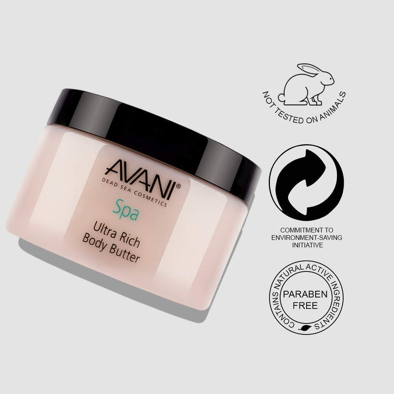 Avani Ultra Rich Body Butter - Dead Sea Salt, Aloe Vera, Vitamin E, Shea, Jojoba, Sunflower, Olive Essential Oil - Natural Exfoliating & Moisturizing Butter for All Skin Types - Milk/Honey Fragrance Milk & Honey - BeesActive Australia