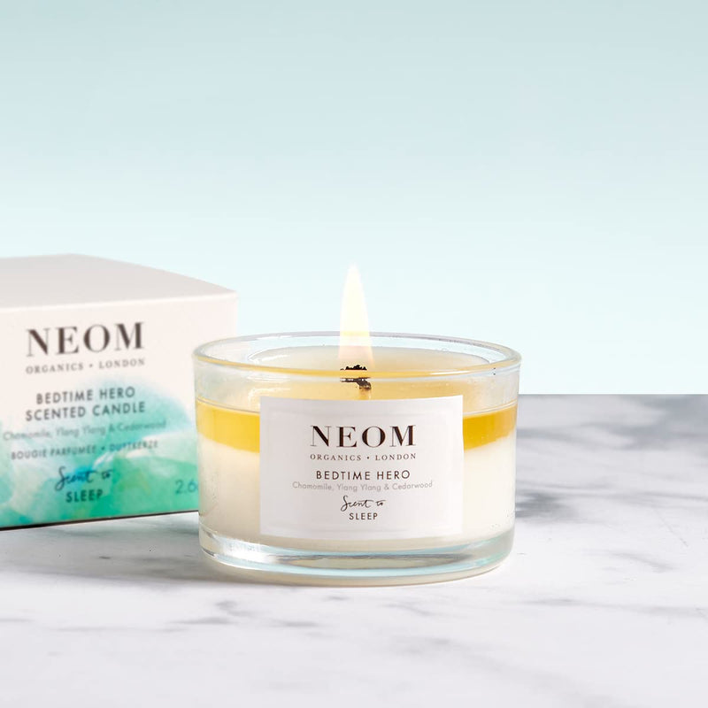 NEOM- Bedtime Hero Scented Candle, Travel Size | Essential Oil Aromatherapy Candle | Ylang Ylang & Chamomile | Scent to Sleep - BeesActive Australia