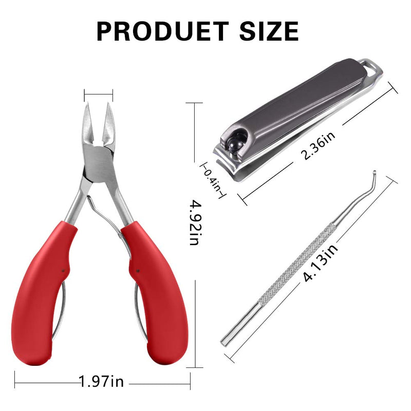 Podiatrist Toenail Clippers, MEINV 4 PCS Professional Ingrown Toe Nail Clippers for thick nails for seniors & Men,Pedicure Toenail Cutters,Super Sharp Curved Blade Grooming Tool(Red) Red - BeesActive Australia