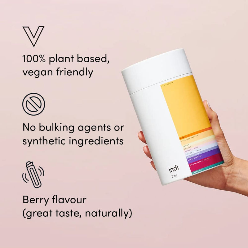 Indi Tone Supplement - Berry-Flavoured Vegan Protein Powder - Speeds Up Muscle Recovery and Metabolism - 20g of Plant Protein and Antioxidants - 480g (14 Servings) - BeesActive Australia