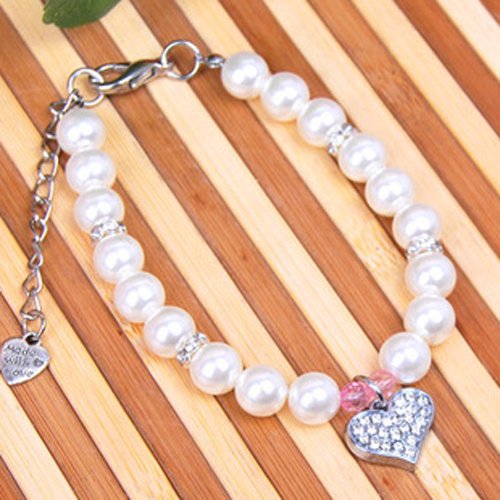 PETFAVORITES Designer Fancy Pinky Crystal Heart Pet Cat Dog Necklace Jewelry with Bling Pearls Rhinestones Charm for Pets Cats Small Dogs Female Puppy Chihuahua Yorkie Girl Costume Outfits, Adjustable Neck Size: 10" - BeesActive Australia
