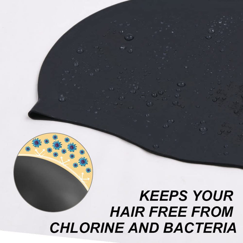 Silicone Swim Caps for Long Hair, Cover Ears Swimming Caps with 3D Ear Pockets or Adult Youths, Flexible Waterproof Swimming Caps for Women #1 Basic-black - BeesActive Australia