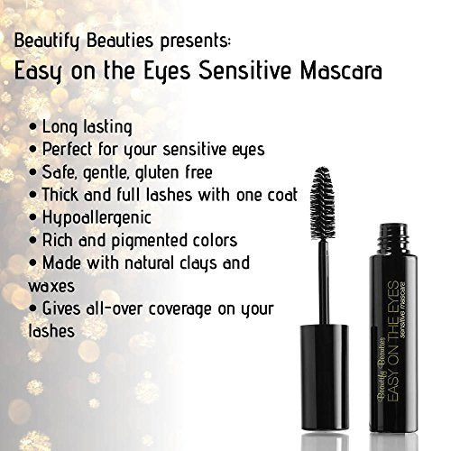 EASY ON THE EYES Sensitive Eye Mascara, (0.35 oz) By Beautify Beauties. Gives You Natural Looking Lashes. Non irritating, Great for Sensitive Eyes, Fragrance-free (Black) Black - BeesActive Australia