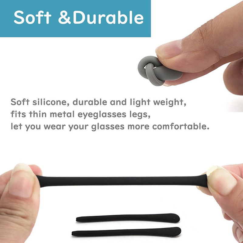 8 Pairs Eyeglass End Tips Ear Sock Pieces Anti-Slip Tube Replacement Tips Silicone for Thin Metal Eyeglass Legs, Black Black-black - BeesActive Australia