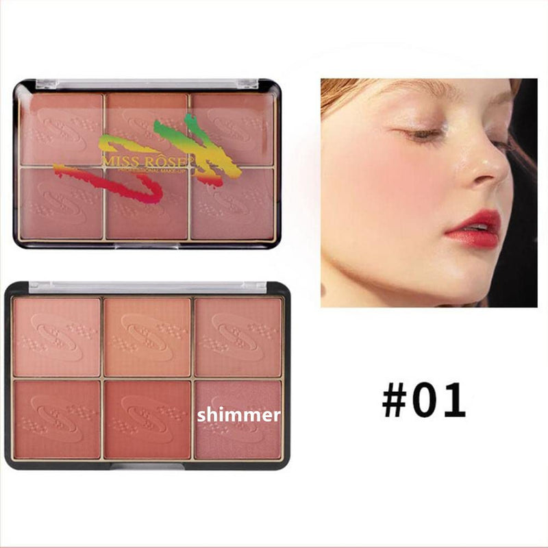 Mysense 6 Colors Face Blush Palette,Light Shimmer Matte Contour Blush Makeup Palette,Bright Powder Mineral Blusher-01 Face Blush 01 - BeesActive Australia