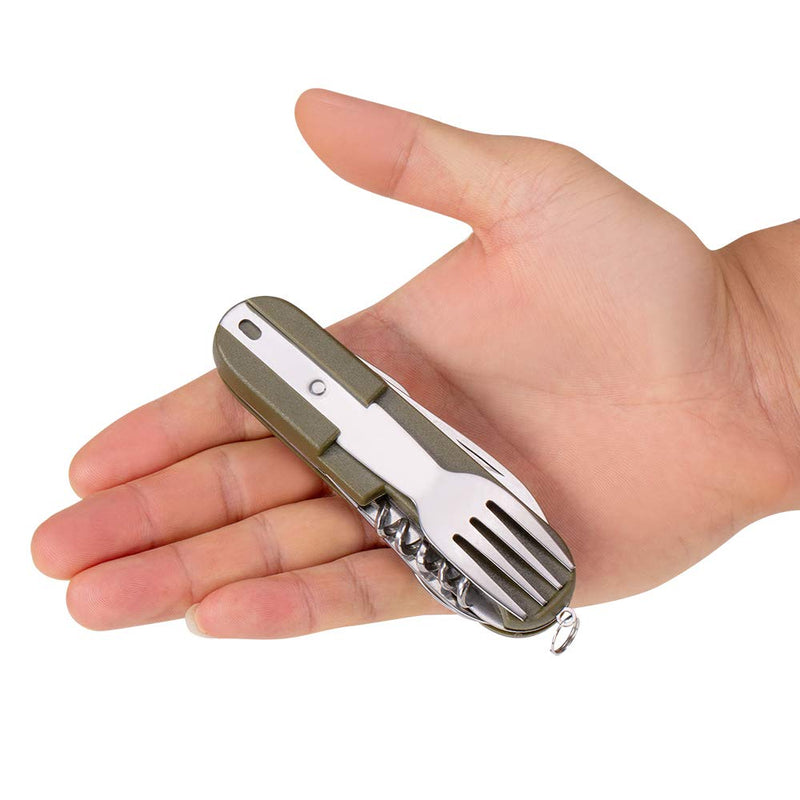 7-in-1 Camping Utensils Tool, Foldable Camping Utensil Set, Portable Stainless Steel Spoon, Fork, Knife & Bottle Opener Combo Sets, Multifunction Travel Backpacking Cutlery Eating with Case by HAHAHOO - BeesActive Australia
