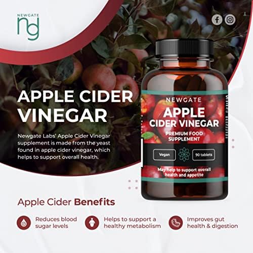 Newgate Labs Apple Cider Vinegar 90 Vegan Tablets 500mg - Premium Nutritional Supplement - Weight Loss Support - Made in The UK - Halal, GMP Certified - BeesActive Australia