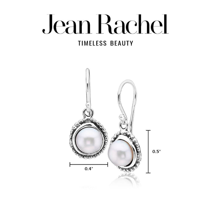 925 Sterling Silver Dangle Drop Earrings w/Freshwater Pearl Nested in Beaded Bezel Antique Finish, Stylish, Hypoallergenic, Nickel & Lead-free, June Birthstone, French Wire Back, Made In Israel - BeesActive Australia