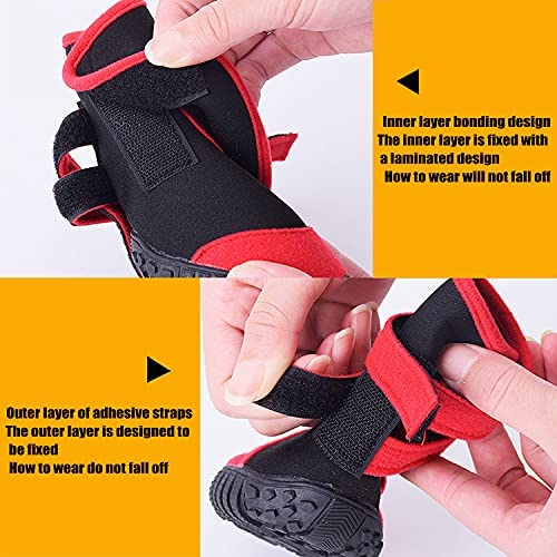 payanwin Dog Boots, Slip Resistant Waterproof 4pcs Dog Puppy Shoes for Small Medium Large Dogs with Adjustable Fastener Strap, Protect Pet Paws Easy to Wear (Red and Black) XL - BeesActive Australia