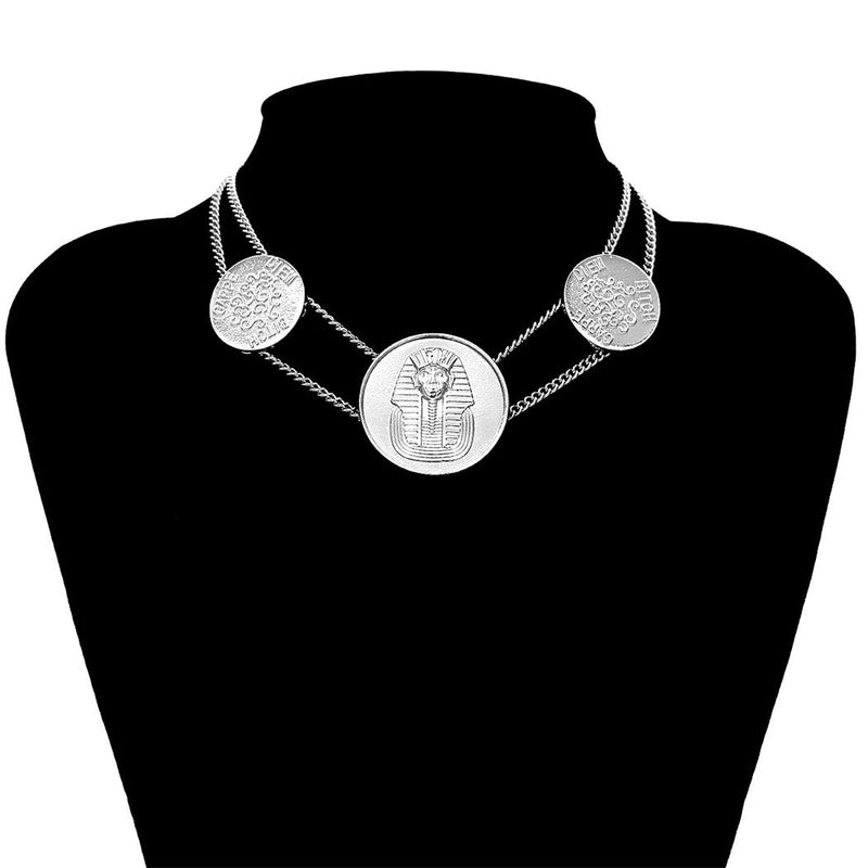 Yalice Exaggerated Medallion Choker Necklace Chain Retro Egyptian Totem Necklaces Jewelry for Women and Girls Silver - BeesActive Australia