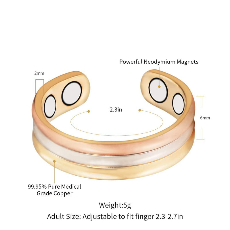 EnerMagiX Tri Tone Pure Copper Rings, Magnetic Rings for Women with 4 Magnets, Fashion Jewelry for Ladies - BeesActive Australia
