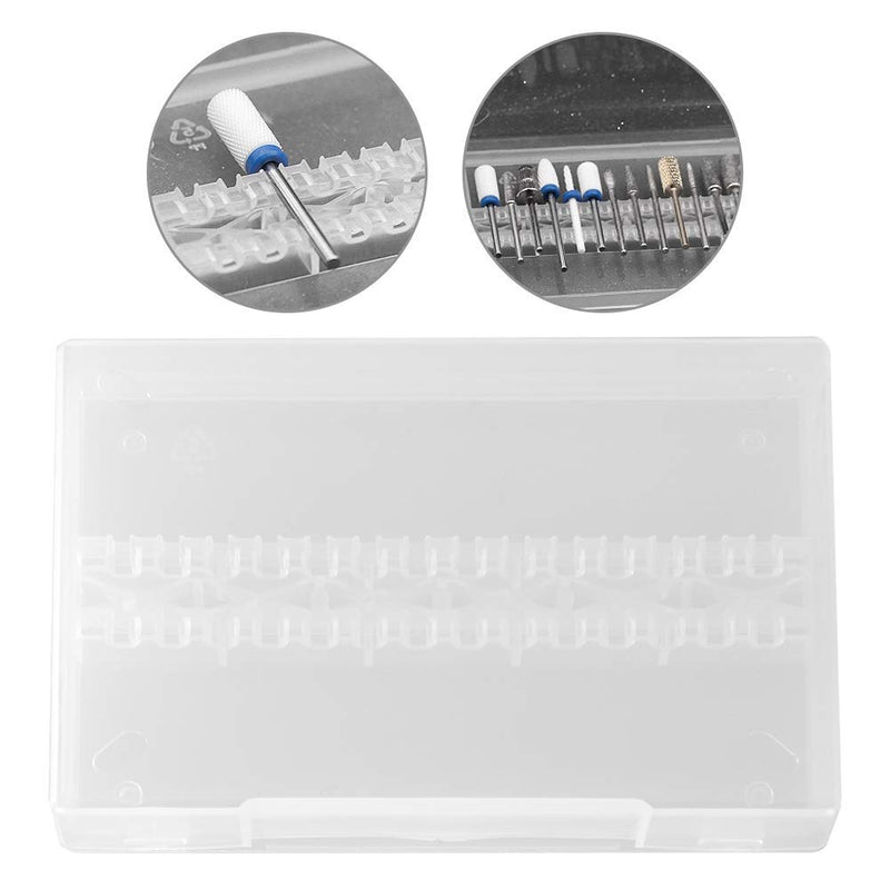 Nail Drill Bit Box, 14 Holes Professional Nail Art Polishing Grinding Drill Bit Holder Display Storage Box(Transparent) Transparent - BeesActive Australia