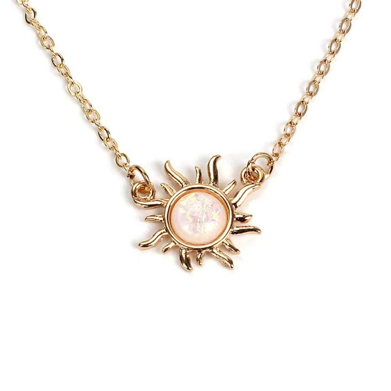 Adflyco Simple Sunflower Necklace Opal Pendant Necklaces Chain Jewelry Adjustable for Women and Girls (Gold) Gold - BeesActive Australia