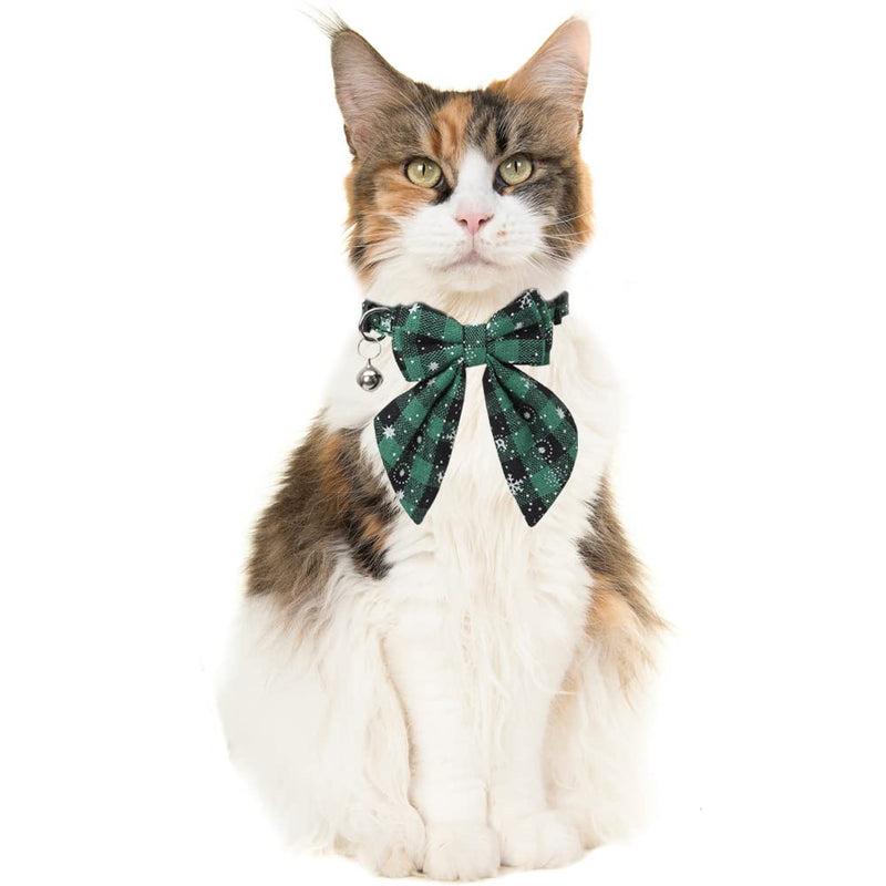 Lamphyface Christmas Cat Collar Breakaway with Cute Removable Bow Tie Flower and Bell for Kitty Adjustable Safety Plaid - BeesActive Australia