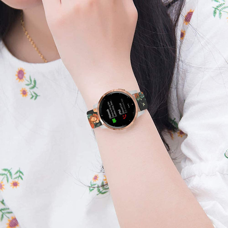 ViCRiOR Bands Compatible with Garmin Vivoactive 4S 40mm / Venu 2S Smart Watch, 18mm Quick Release Soft Silicone Fadeless Pattern Printed Floral Replacement Band for Garmin Vivomove 3S, Rose Flower - BeesActive Australia