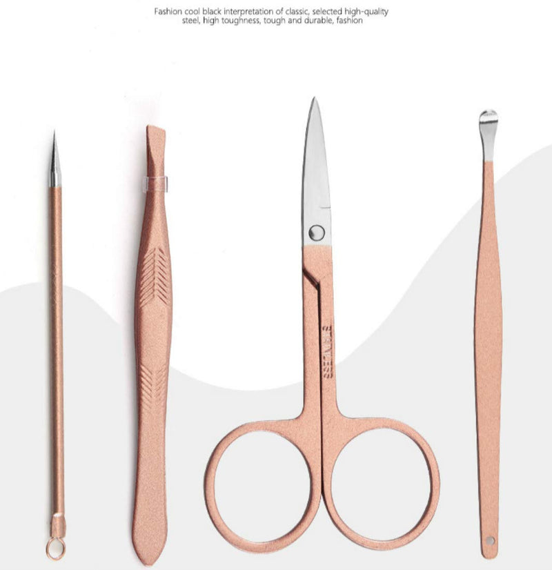 Nail Clipper Set, Manicure, Pedicure Kit, 7 in 1 Stainless Steel Professional Grooming Kit with Leather Travel Case(Rose gold) - BeesActive Australia