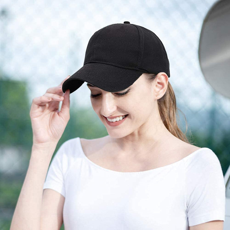 Eohak Cotton Ponytail Hats Baseball for Women Adjustable Solid Color Black+grey - BeesActive Australia